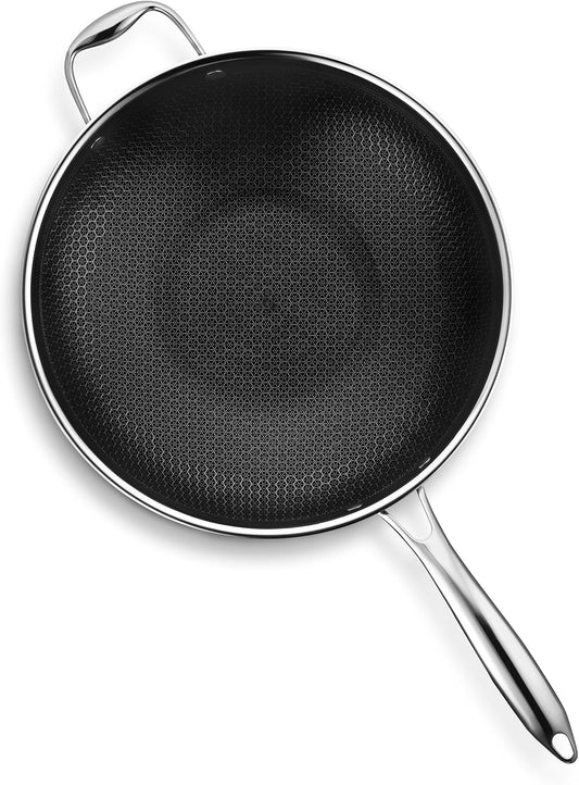 Hexclad Hybrid Nonstick 12-Inch Wok, Stay-Cool Handle, Dishwasher-Friendly, Oven-Safe up to 900°F, Induction-Ready, Compatible with All Cooktops