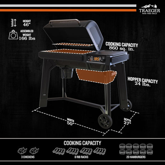 Traeger Grills Woodridge Electric Wood Pellet Grill and Smoker, Wi-Fi Temperature Control up to 500 Degrees, 860 Sq. In. Cooking Capacity, 6-In-1 for Outdoor Grilling, Smoking, and BBQ, TFB86MLH