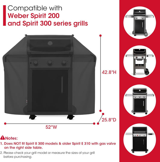 Unicook 52 Inch Grill Cover for Weber Spirit 200 and 300 Series, Gas BBQ Cover for Outdoor Grill, Heavy Duty Waterproof Fade Resistant, Compared to Weber 7106