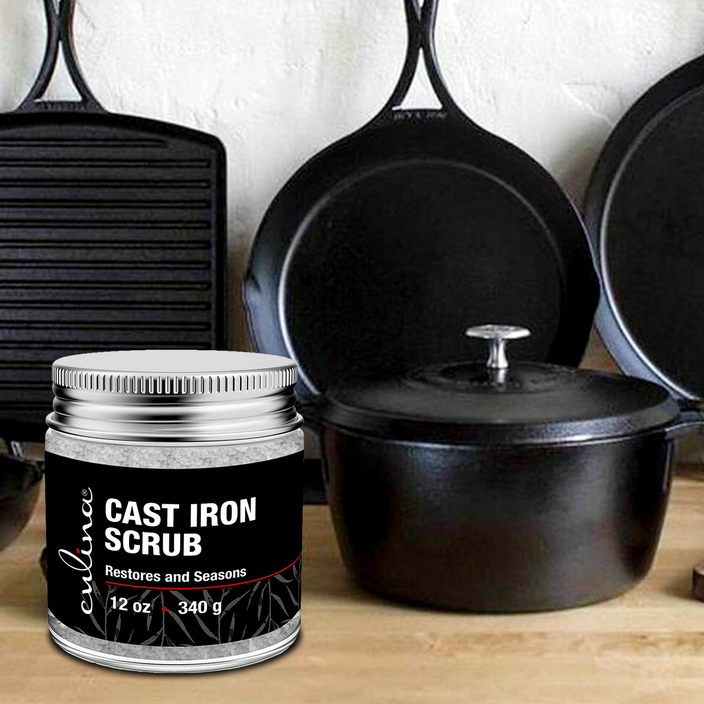 Culina Cast Iron Cleaning & Restoring Scrub | Removes Rust Without Scratching & Care Before Cleaning, Washing & Seasoning | 100% Natural | - Livananatural