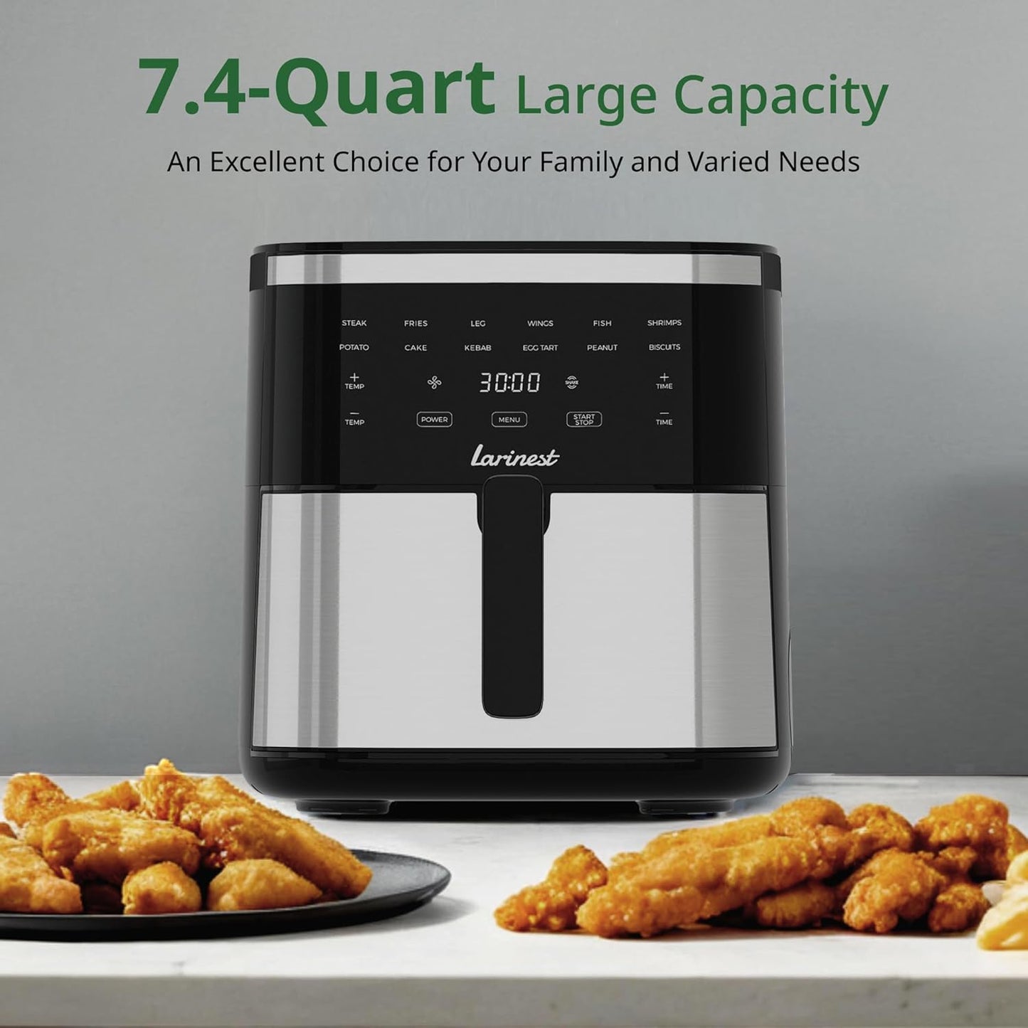 Air Fryer, 7.4-Quart,Crisping, Roasting, Dehydrating, and Reheating Non-Stick,Stainless Steel
