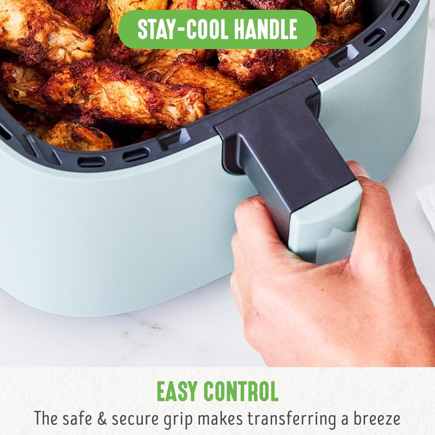 Greenlife 4.5QT Mechanical Air Fryer, Pfas-Free Ceramic Nonstick Crisper Drawer, Adjustable Temperature Timer Dial, LED Indicator, Holiday Gifting, Dishwasher Safe, Kitchen Essential, Blue Haze