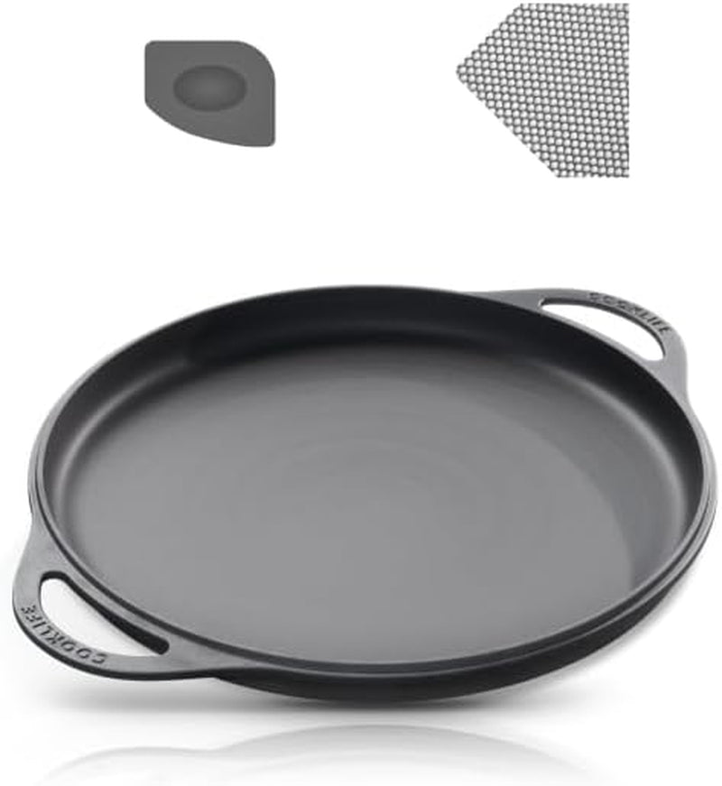 12 Inch Lightweight Pre-Seasoned Cast Iron Griddle with Cleaning Kit - Smooth Polished Surface, Easy to Clean Cast Iron Skillets Use in the Oven, on the Stove or Grill, over a Campfire