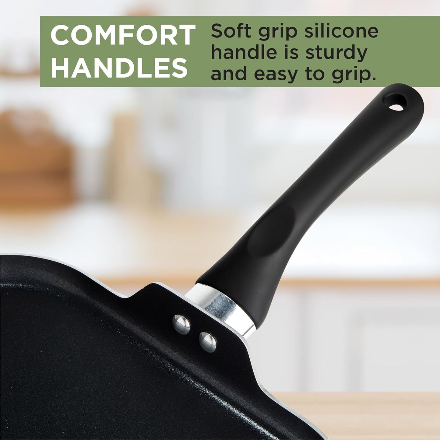 Ecolution Artistry Nonstick Square Griddle, Easy to Clean, Comfortable Handle, Even Heating, Dishwasher Safe Pots and Pans, 11-Inch, Black