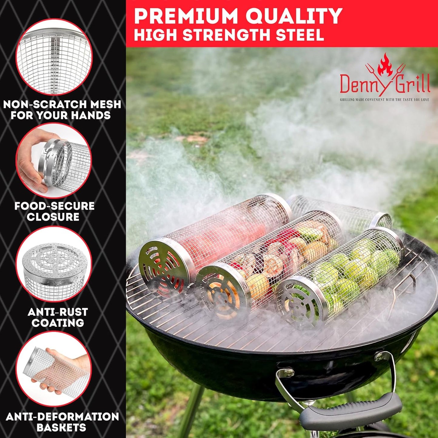 Baskets for Outdoor (2PCS, 2024 Upgraded) - Rolling Grilling Barbecue 360 ​​Cylinder Accessories for Cooking Vegetables Fish Meat BBQ Outdoor - 304 Stainless Steel Basket Cool Thing for Gift for Men and Camping