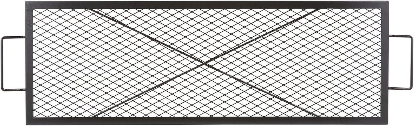 VEVOR X-Marks Fire Pit Grill Grate, Rectangle Cooking Grate, Heavy Duty Steel Campfire BBQ Grill Grid with Handle & Support X Wire, Portable Camping Cookware for outside Party Gathering, 44 Inch Black