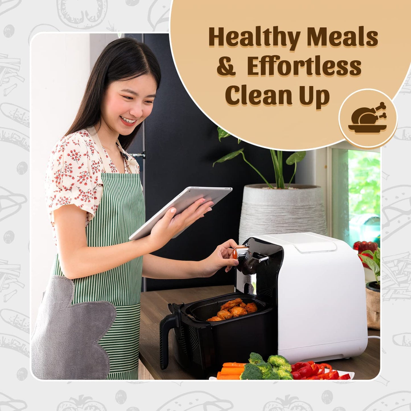 Reusable Square Silicone Air Fryer Liners (8.5 Inch, 3 Pack) by Linda’S Essentials - Non-Stick, Easy-Clean Accessories with Cheat Sheet & Recipe Book, Perfect for Quick Meals
