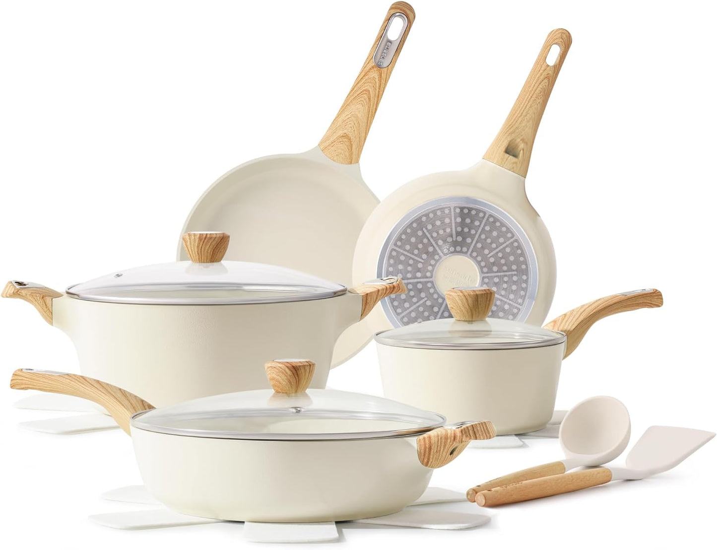 SENSARTE Ceramic Cookware Sets, Pots and Pans Set Non Stick, 14-Piece Induction Cookware, Non Toxic Healthy Non Stick Kitchen Cooking Set, with Frying Pans Set, PFAS PTFE PFOA PFOS Free