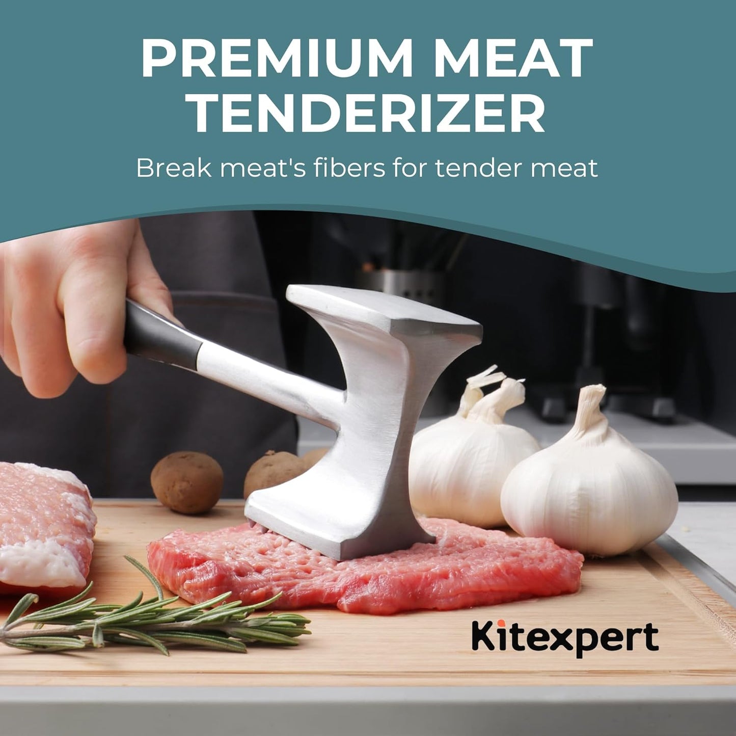 KITEXPERT Meat Tenderizer Hammer with Comfortable-Grip Handle, Dual-Side Mallet for Kitchen, Heavy Duty Pounder for Tenderizing Steak, Beef and Fish