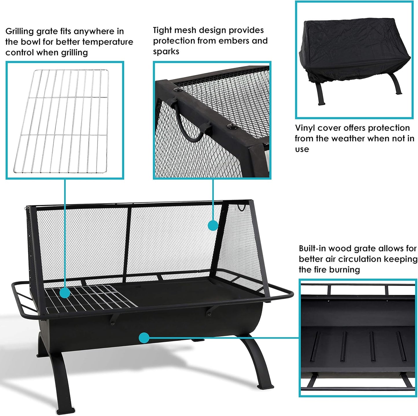 Sunnydaze 36-Inch Northland Steel Outdoor Fire Pit - Outdoor Fireplace for Patio with Grill, Spark Screen, and Protective Cover