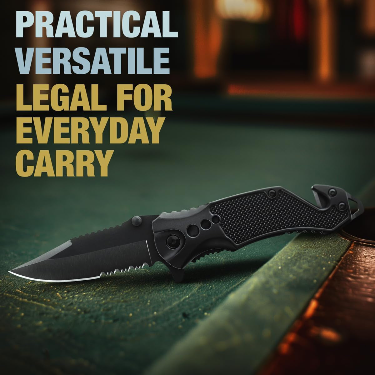 Legal Pocket Knife with 2.95” Serrated Blade, Glass Breaker, Seat Belt Cutter - EDC Sharp Folding Knives with Portable Clip - Small Tool for Tactical Camping Survival Hiking - Gifts for Men, Women