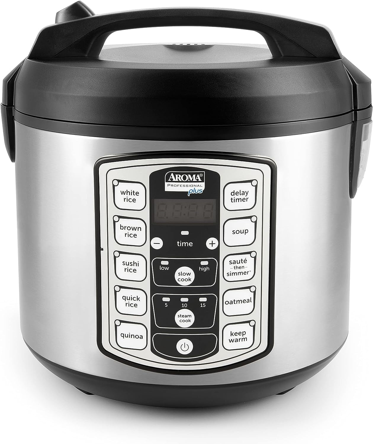 Aroma Housewares Professional plus ARC-5000SB 20 Cup (Cooked) Digital Rice Cooker, Food Steamer, Slow Cooker, Stainless Exterior/Nonstick Pot, Silver, Black, 10-Cup Uncooked/20-Cup Cooked/4Qt