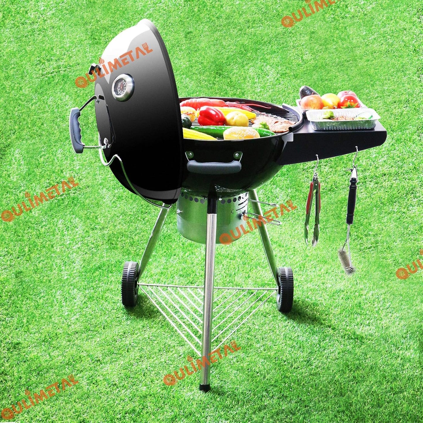 Qulimetal Grill Table Shelf for Weber Kettle Grills 22 Inch, Side Table Shelf Replaces Weber Master Touch & Original Charcoal Grill, Grill Accessories for Weber Kettle, Outdoor Steel BBQ Table Shelf