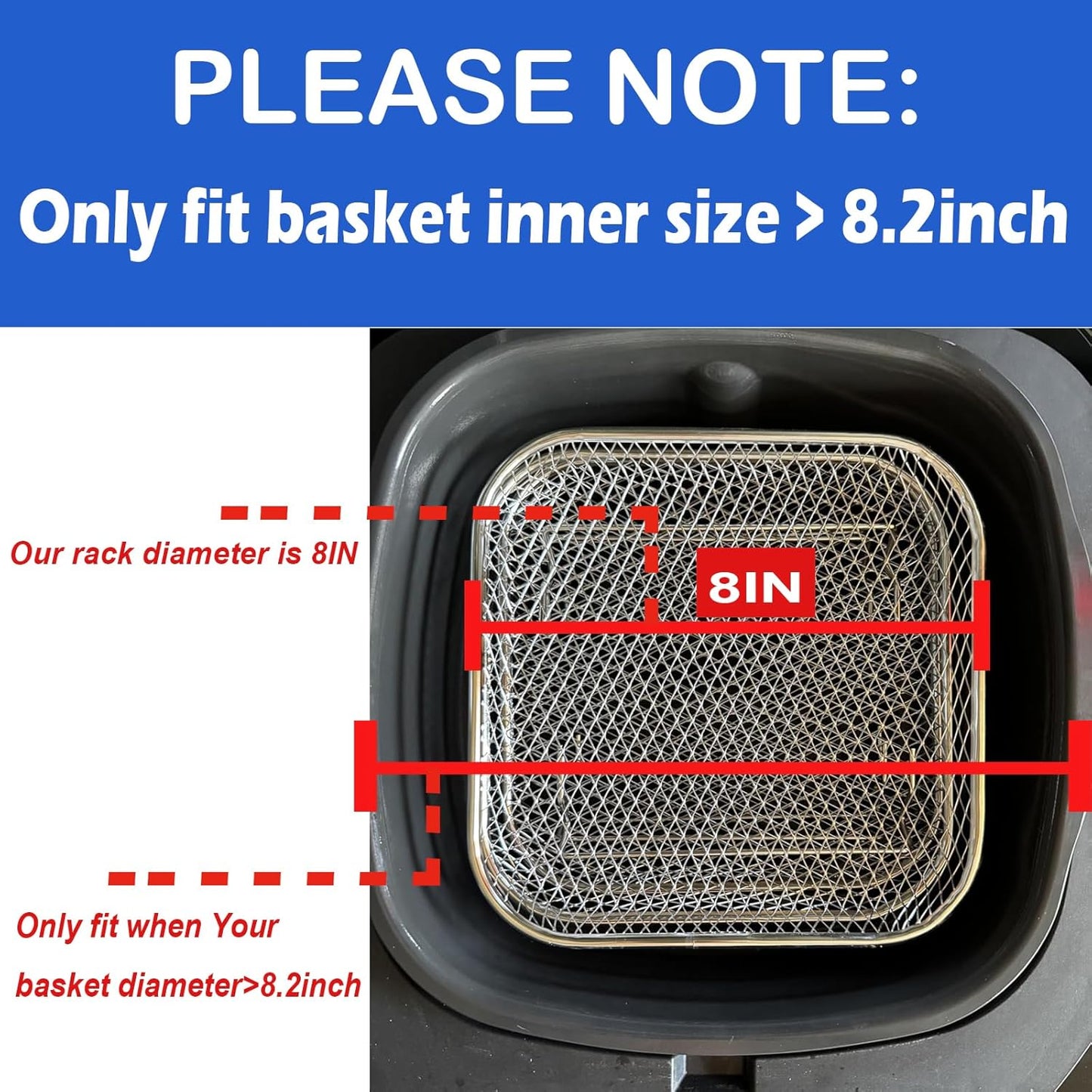 Upgrade 8Inch Square Air Fryer Rack,Three Stacktable Dehydrator Rack,Square Air Fryer Accessories,Only Fit for Air Fryer Which Inner Size >8.2 Inch(Square)
