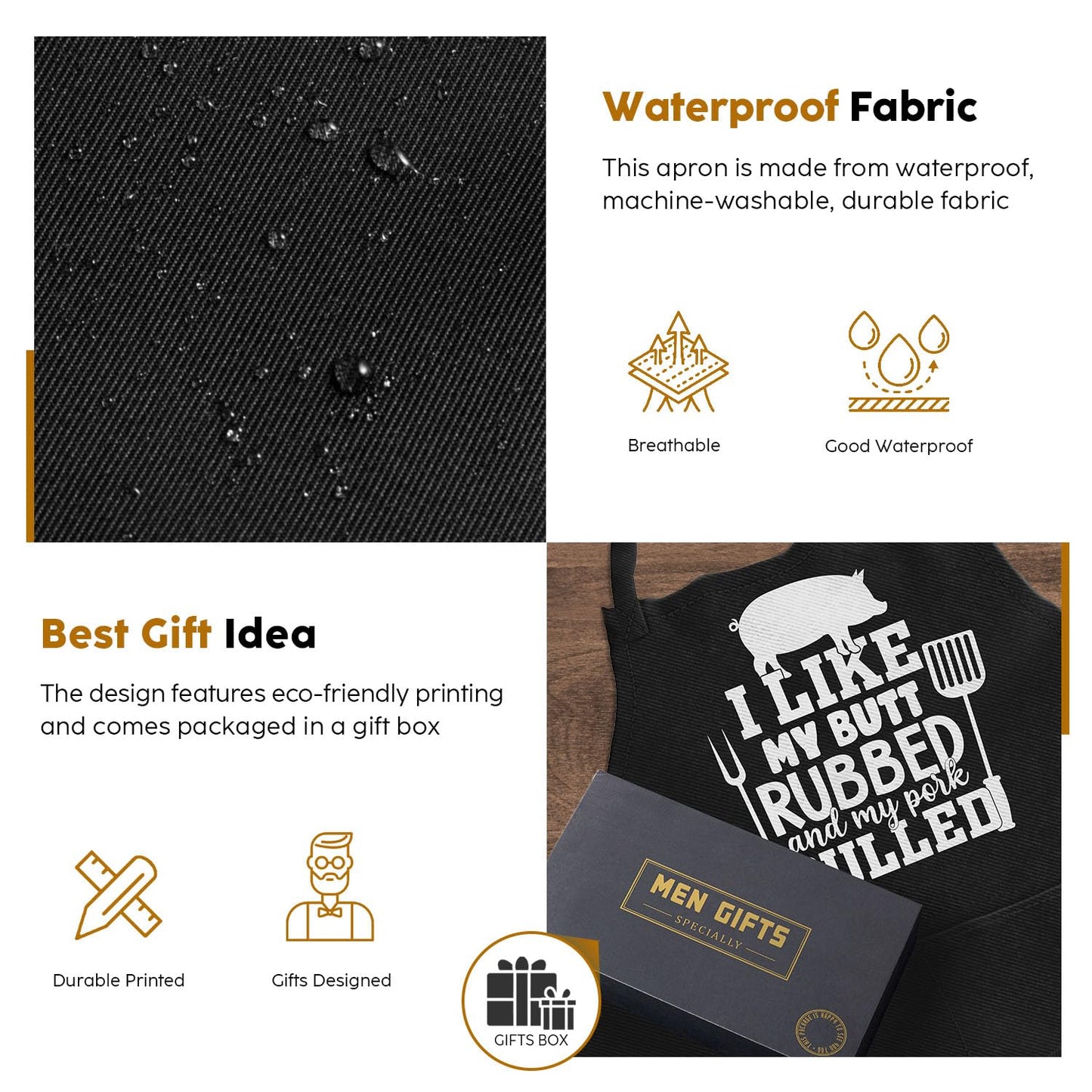 Funny BBQ Apron Gifts for Men, Hilarious Grill Chef Apron with Pockets, Adjustable Cooking Apron - Birthday & Fathers Day Gifts for Dad Husband Brother Boyfriend Grandpa
