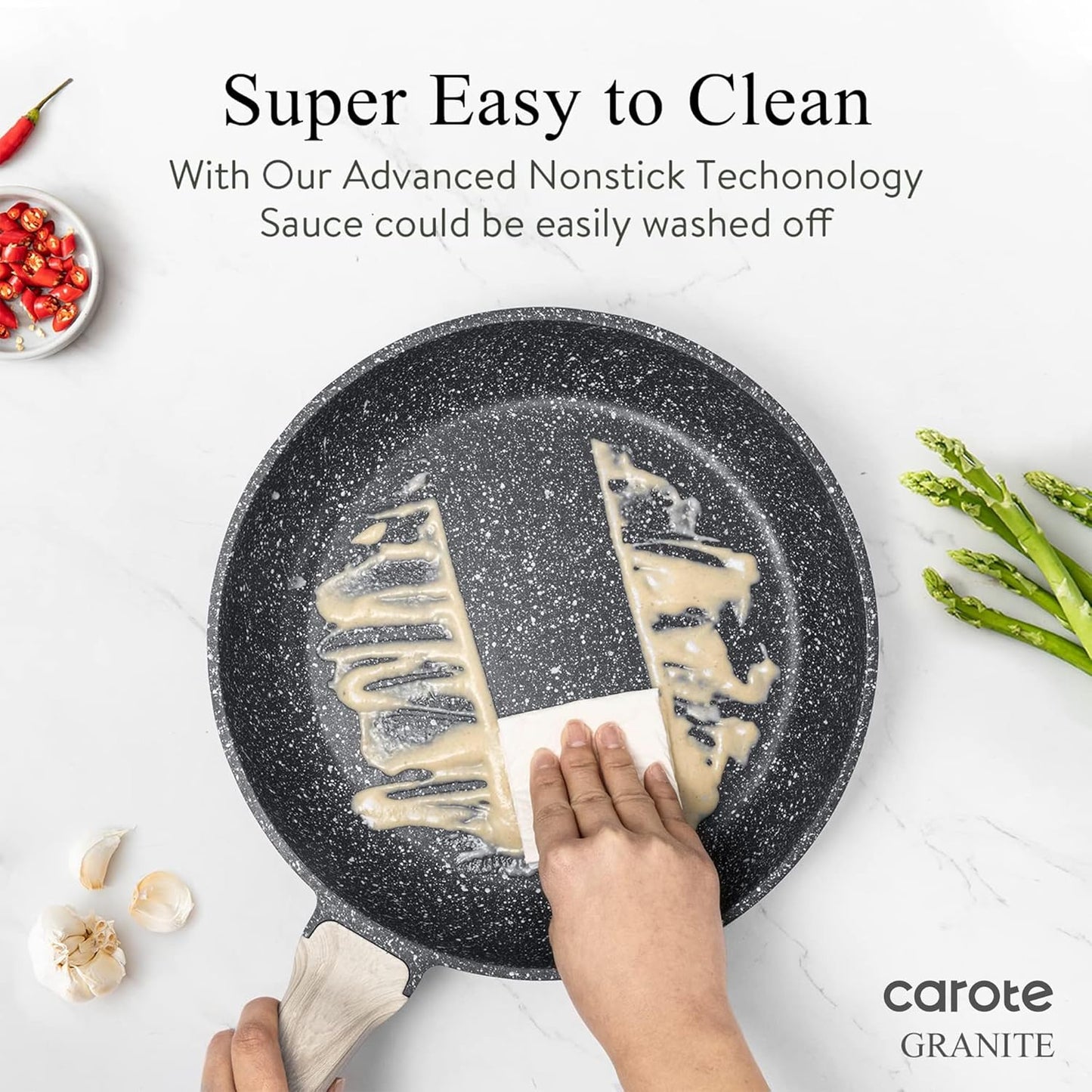 CAROTE 22Pcs Pots and Pans Set, Nonstick Cookware Sets, Granite Induction Cookware Non Stick Cooking Set W/Frying Pans & Saucepans(Pfos, PFOA Free)
