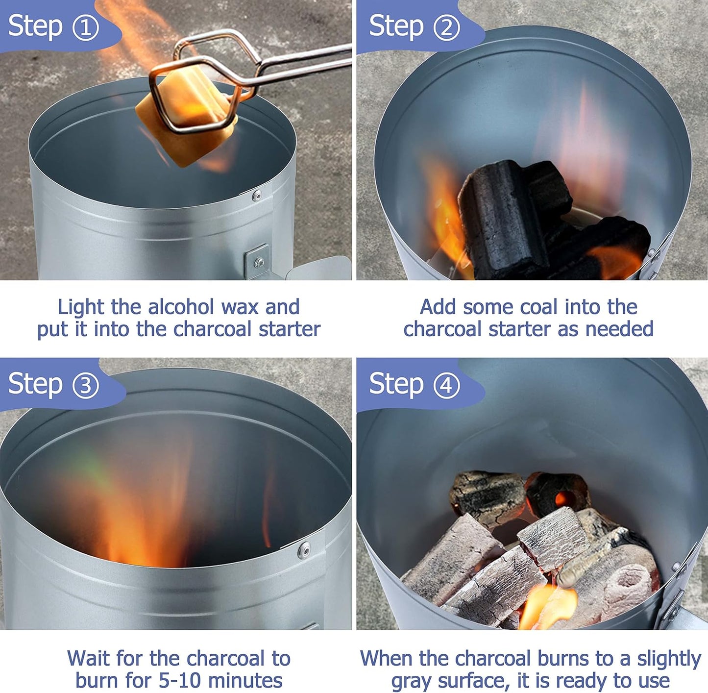 Joyfair Charcoal Chimney Starter with Clamp Set, Portable BBQ Grill Fire Starter for Outdoor Camping/Grilling/Cooking, Heavy Duty & Air Inlet Design, Heat Shield & Wooden Handle, plus Screwdriver