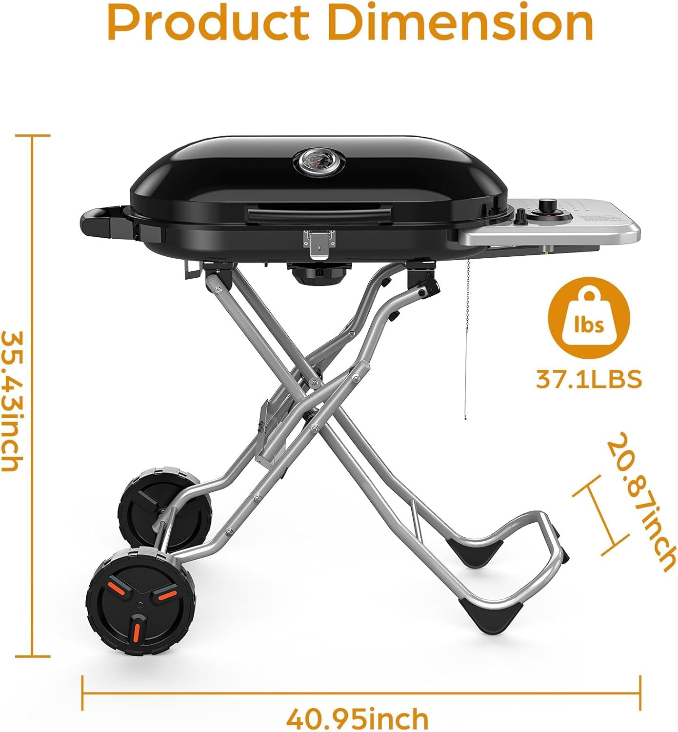 Joy Pebble Portable Propane Gas Grill, 15000BTUS,BBQ Gas Grill with 348 SQ Inch Large Cooking Areas, Sturdy Quick-Fold Legs, Portable & Foldable BBQ Grill for Outdoor Camping/Tailgating/Picnic, Black