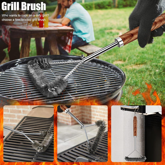 31Pcs BBQ Grill Accessories Set for Men Dad, Heavy Duty Grilling Tools Gifts for Fathers Day, Stainless Steel BBQ Utensils Kit with Mats, Grill Brush in Carrying Bag Brown