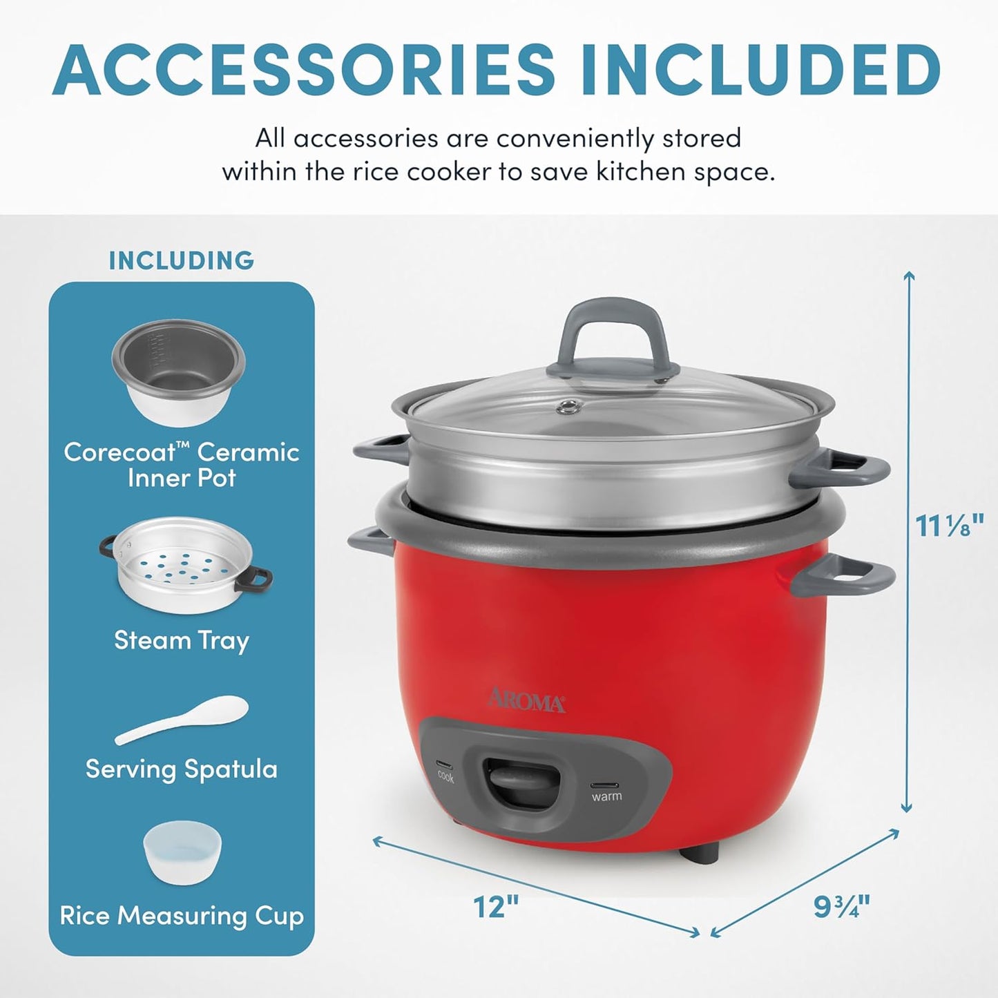 Aroma Housewares 14-Cup (Cooked) (7-Cup UNCOOKED) Pot Style Rice Cooker and Food Steamer (ARC-747-1NGR) , Red