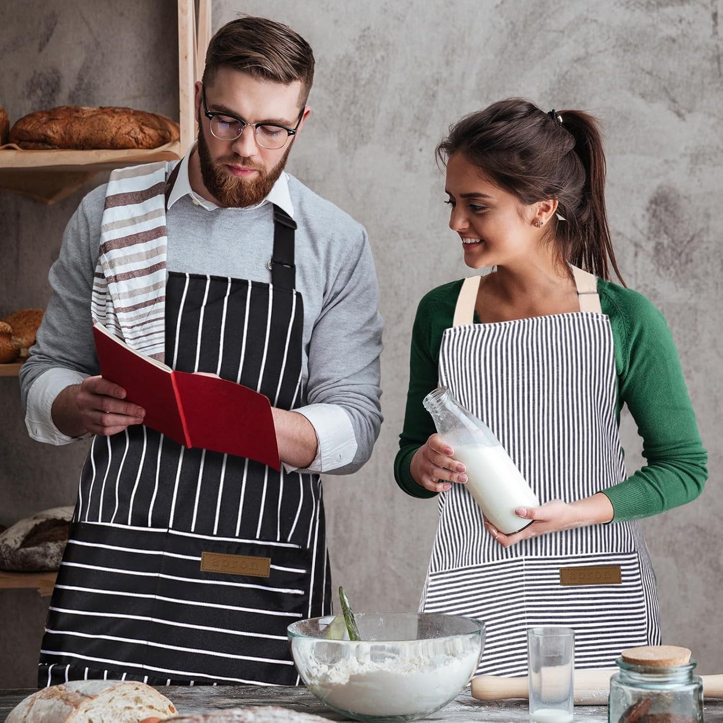2 Pack Apron - Unisex, Adjustable Bib Kitchen Apron, Cooking Apron, Aprons for Women Men with Pockets, Chef Aprons