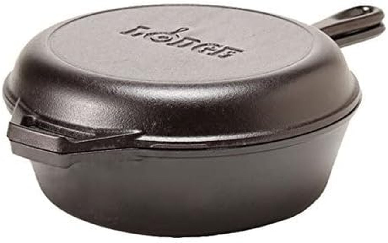 Lodge Pre-Seasoned 2-In-1 Cast Iron Combo Cooker - 3.2 Quart Deep Pot Cooker + 10.25 Inch Frying Pan - Use in the Oven, on the Stove, Grill, or over a Campfire - Use to Sear, Sauté, Broil, Fry- Black