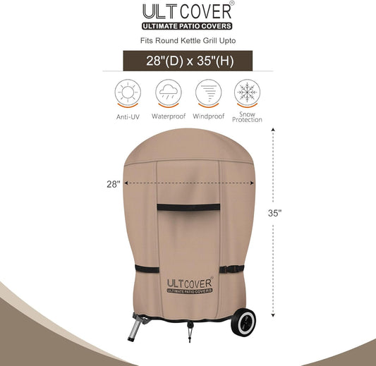 ULTCOVER Outdoor Waterproof Charcoal Kettle Grill Cover for Most 22 Inch round Smoker Size up to 28” Dia X 35” H