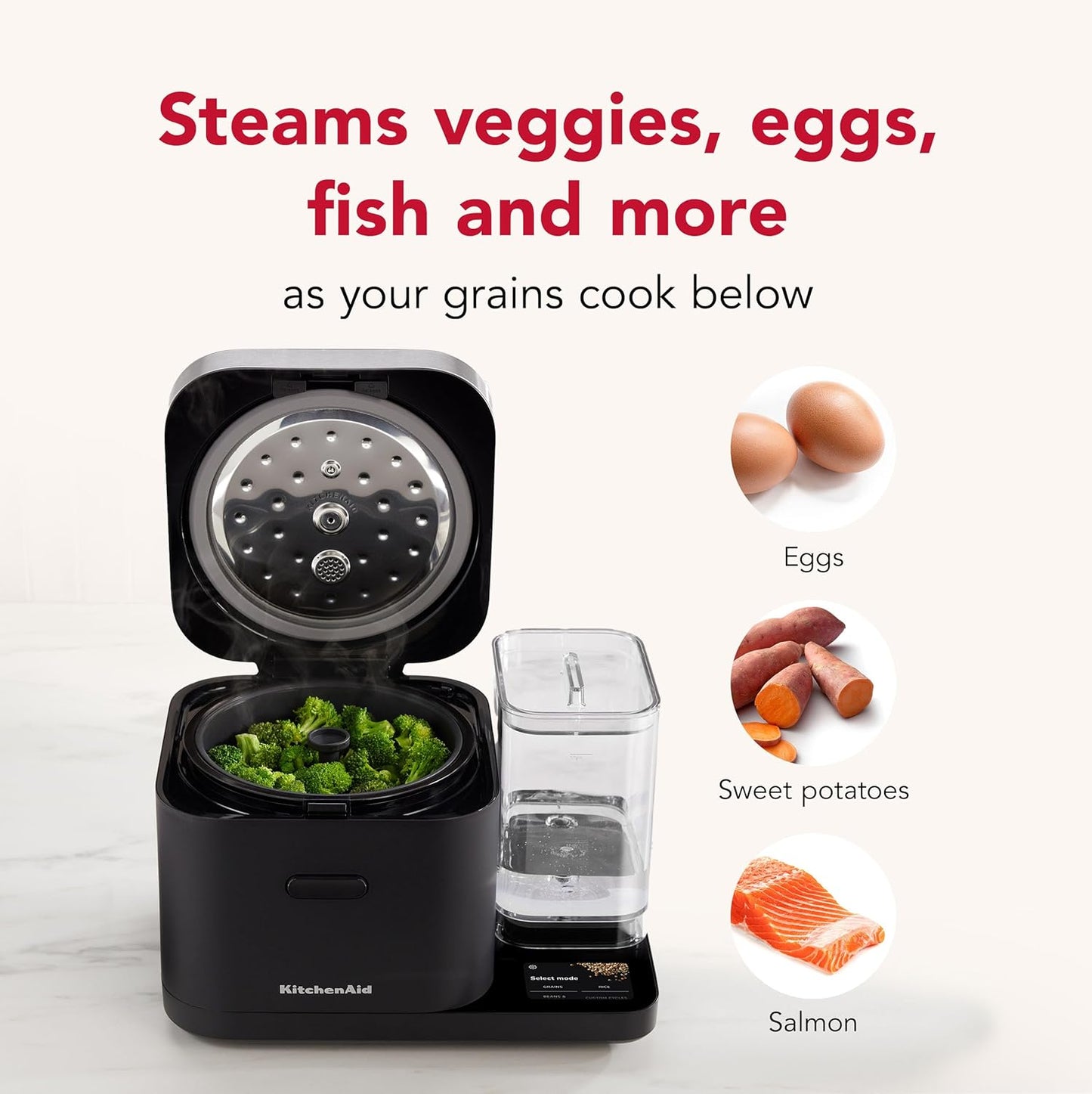 Kitchenaid Grain and Rice Cooker 8 Cup with Automatically Sensing Integrated Scale + Water Tank, KGC3155BM