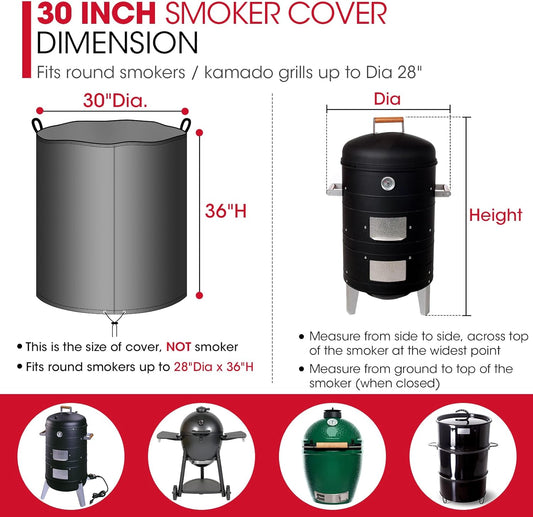Unicook round Smoker Cover 30 Inch for Charcoal Kettle Grills, BBQ Grill Cover, Waterproof Vinyl Exterior with Polyester Lining, Compatible with Pit Barrel Cooker, Char-Griller and Akorn Kamado Etc.