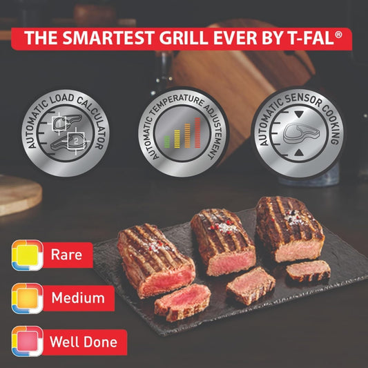 T-Fal Optigrill Stainless Steel XL Electric Grill 6 Servings 9 Intelligent Automatic Cooking Modes 1800 Watts Nonstick Removable Plates, Dishwasher Safe, Indoor, Frozen Food