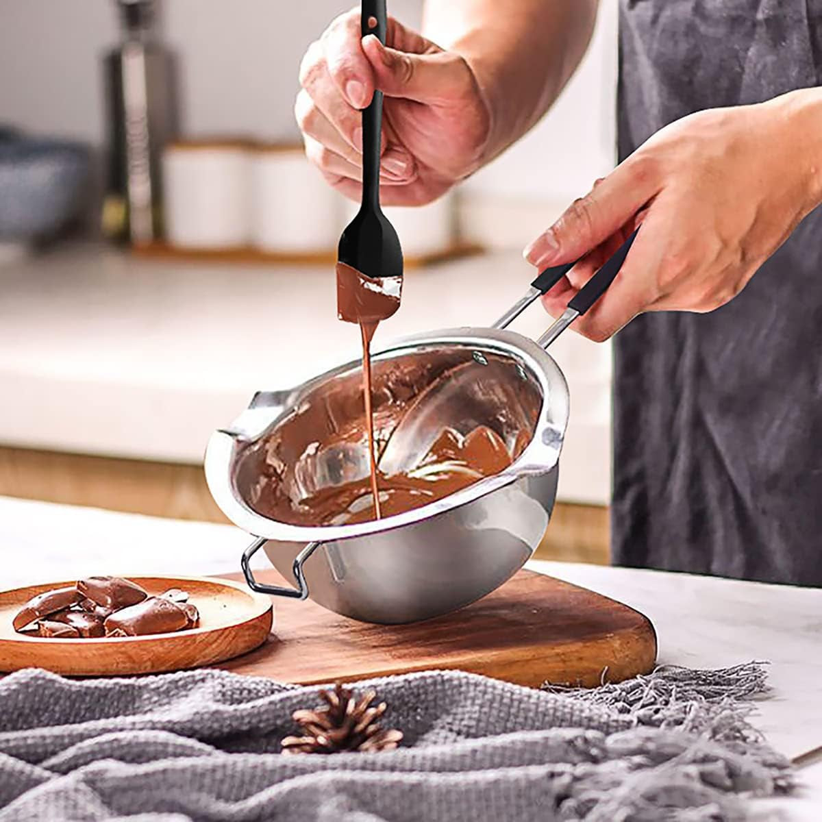 Double Boiler Pot 1200ML/1.1QT, Stainless Steel Chocolate Melting Pot for Melting Chocolate, Candy, Candle, Soap, Wax