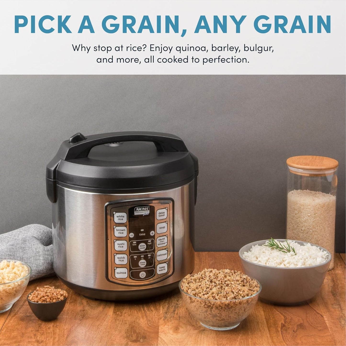 Aroma Housewares Professional plus ARC-5000SB 20 Cup (Cooked) Digital Rice Cooker, Food Steamer, Slow Cooker, Stainless Exterior/Nonstick Pot, Silver, Black, 10-Cup Uncooked/20-Cup Cooked/4Qt