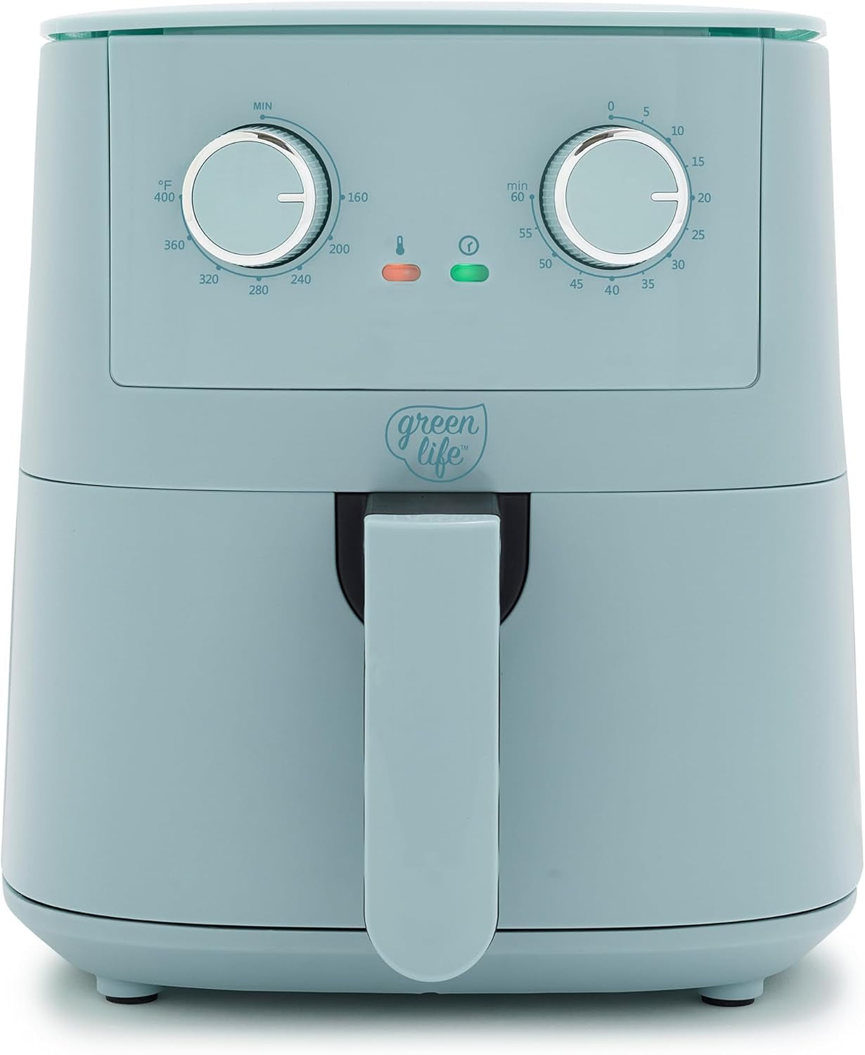 Greenlife 4.5QT Mechanical Air Fryer, Pfas-Free Ceramic Nonstick Crisper Drawer, Adjustable Temperature Timer Dial, LED Indicator, Holiday Gifting, Dishwasher Safe, Kitchen Essential, Blue Haze