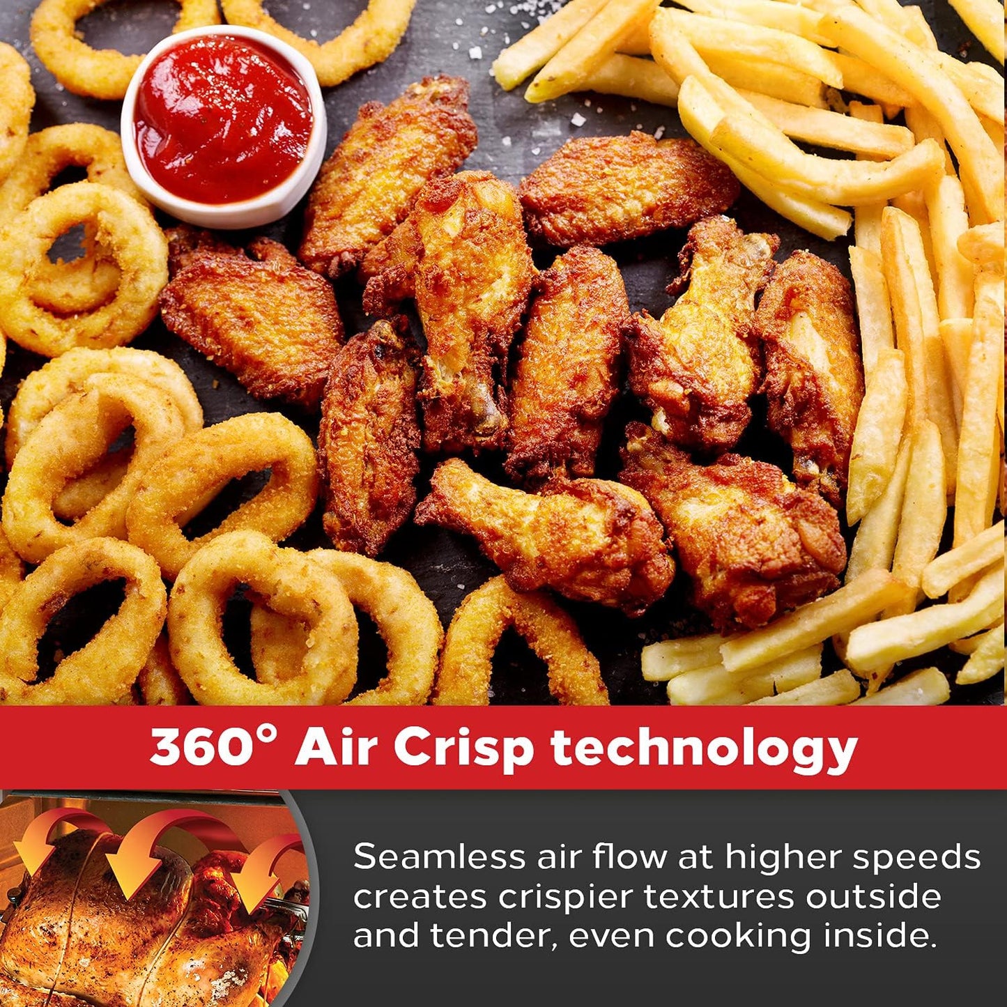 Emeril Lagasse Everyday 360 Stainless Steel Air Fryer, 360° Quick Cook Technology, XL Capacity, 9-In-1, 12 Pre-Set Cooking Functions Including Bake, Rotisserie, Broil, Pizza, Slow Cook, Toaster