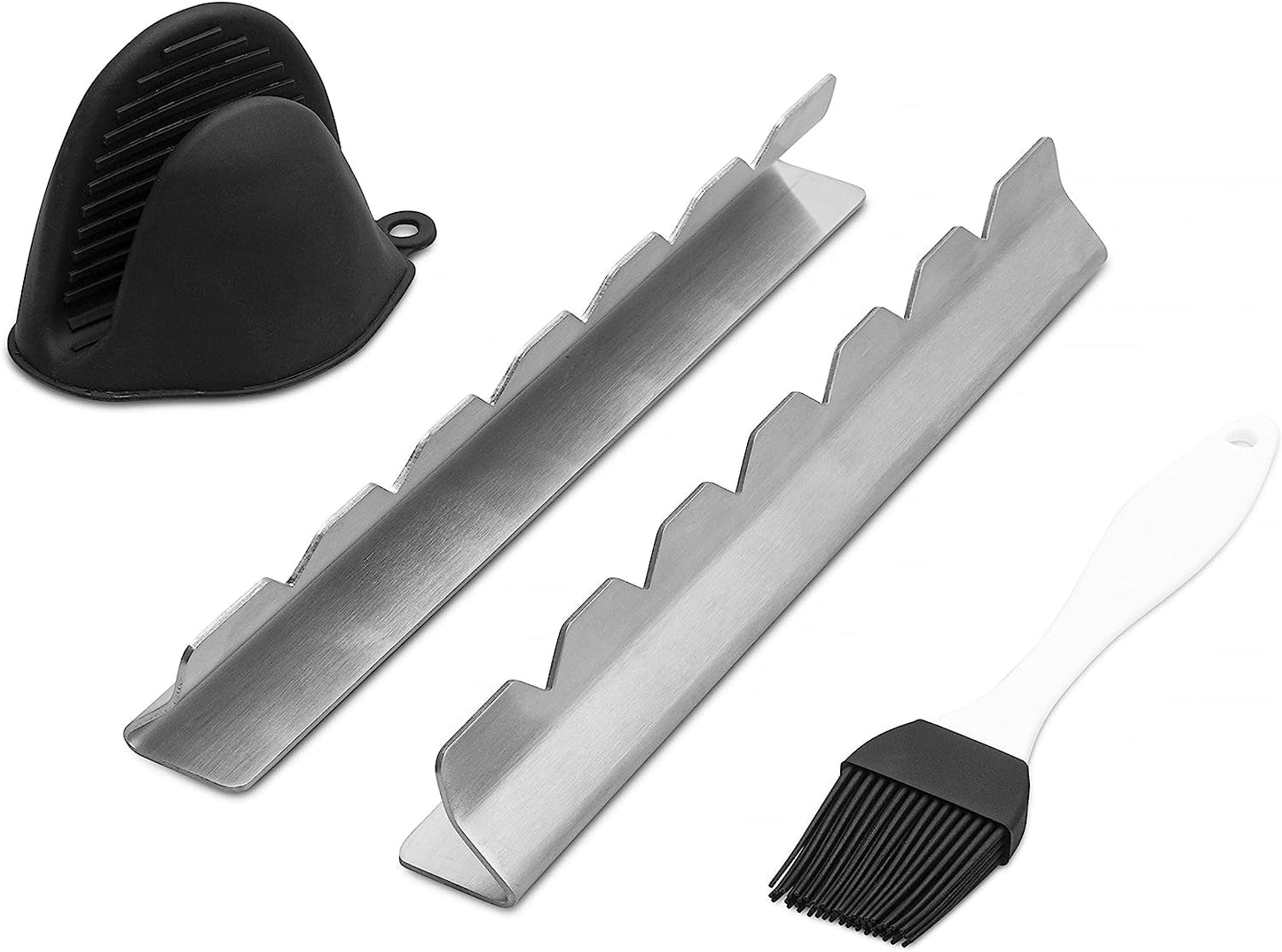 RIMCROW Kabob Rack for Grill, Oven or Smoker; Holds Shish Kebab Skewers for BBQ; Stand Is Compatible with Round, Flat, Metal, or Bamboo Skewer Sticks; Includes Basting Brush and Silicone Mitt