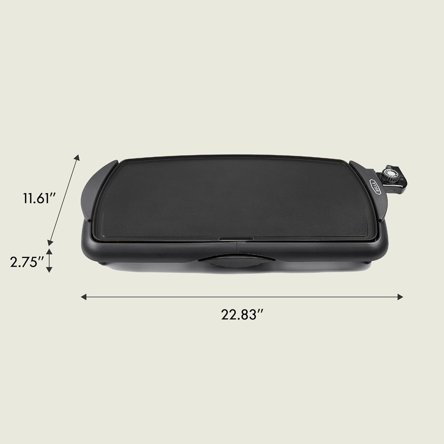 BELLA Electric Griddle & Flat Grill with Nonstick Large Cooking Surface and Removable Probe for Eggs, Tortillas, Pancake and More, 10.5" X 20", Black