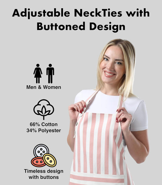 Kitchen Apron Waterdrop Resistant Cotton Apron with Adjustable Aprons for Women with Pockets Cooking Apron Chef Apron for Men (1, Powder Pink)