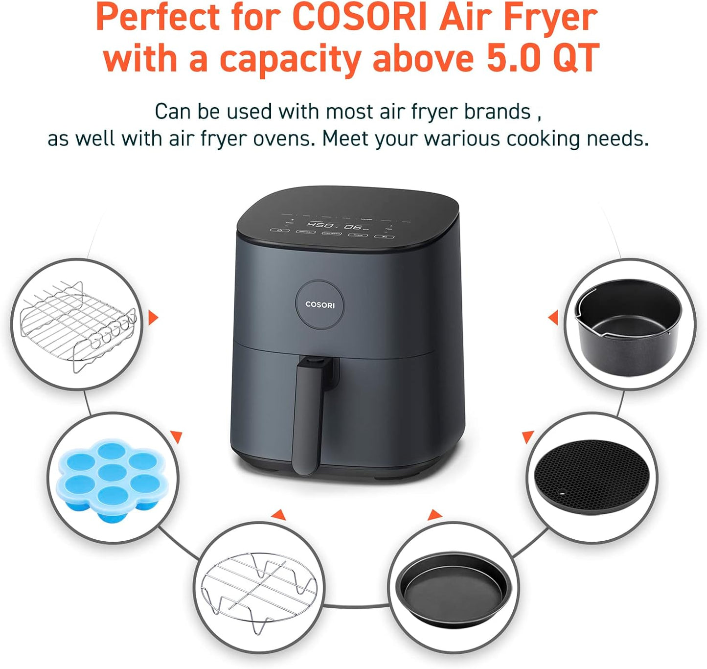 COSORI Air Fryer Turboblaze 6.0-Quart Compact Airfryer & Air Fryer Liners, 100 PCS Square Disposable Paper Liners & Air Fryer Accessories