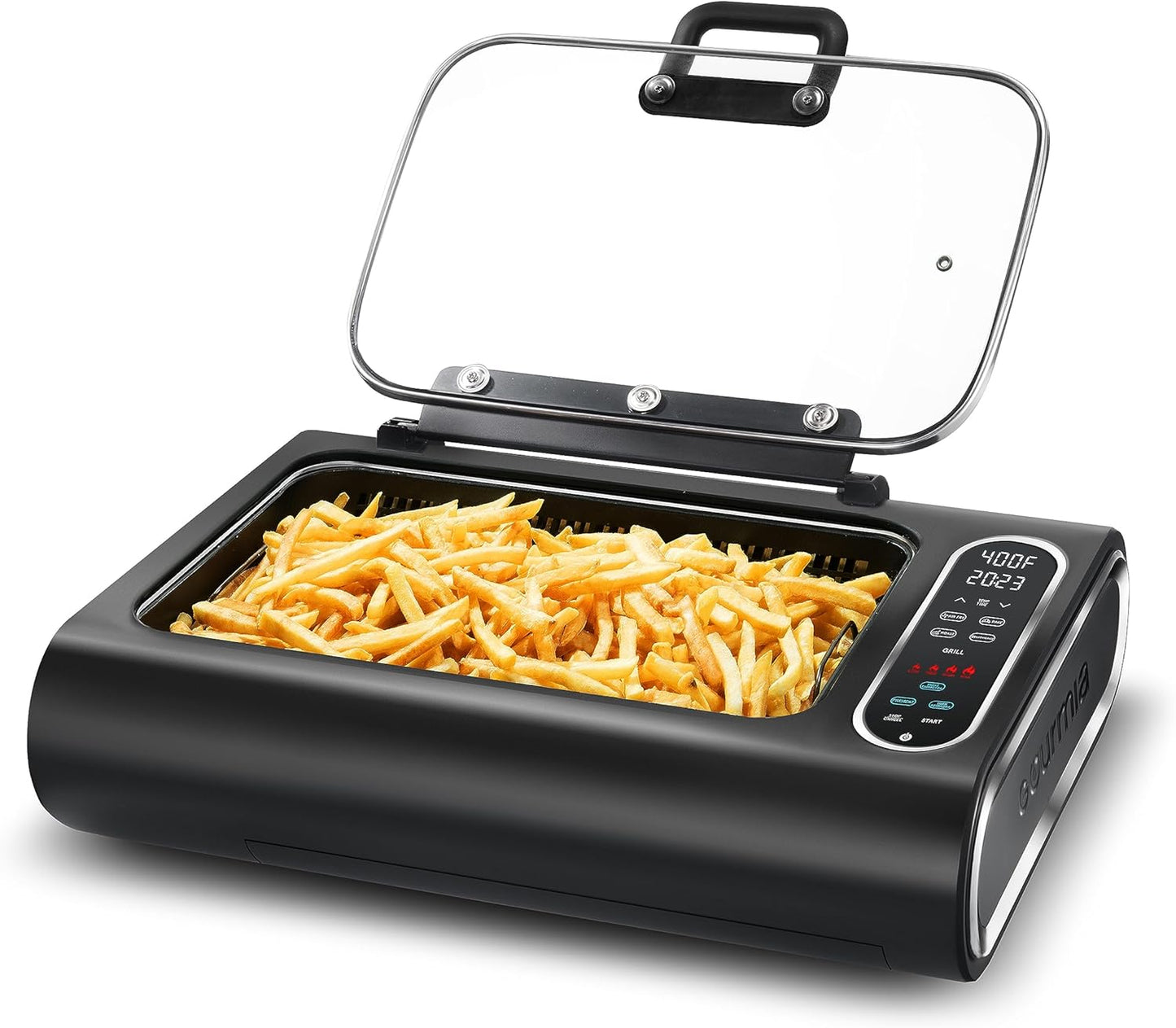 Gourmia Smokeless Indoor Grill & Air Fryer Raclette Grill with Smoke Extracting Technology for Indoor Grill Extra-Large Nonstick Cooking Electric Grill Indoor Korean BBQ Style 6 Quart Foodstation™