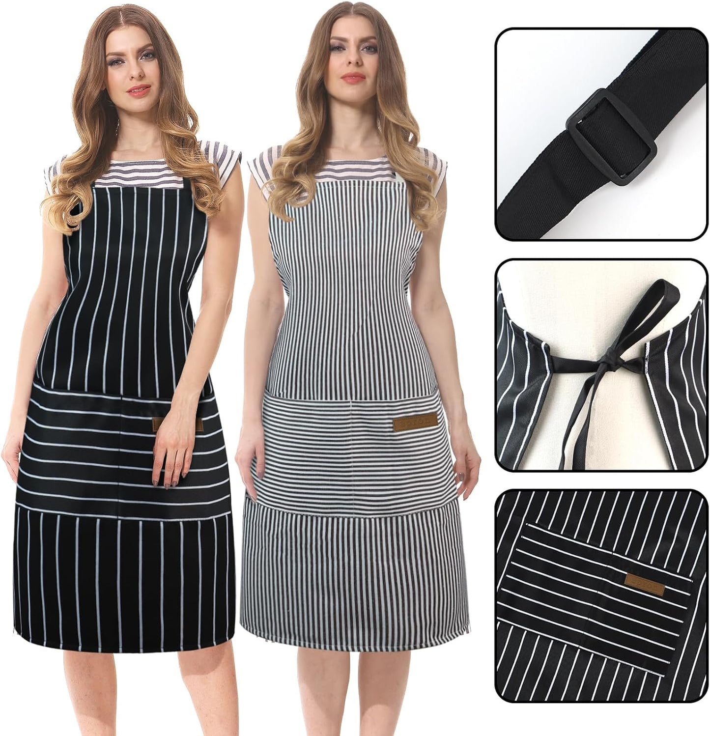 2 Pack Apron - Unisex, Adjustable Bib Kitchen Apron, Cooking Apron, Aprons for Women Men with Pockets, Chef Aprons