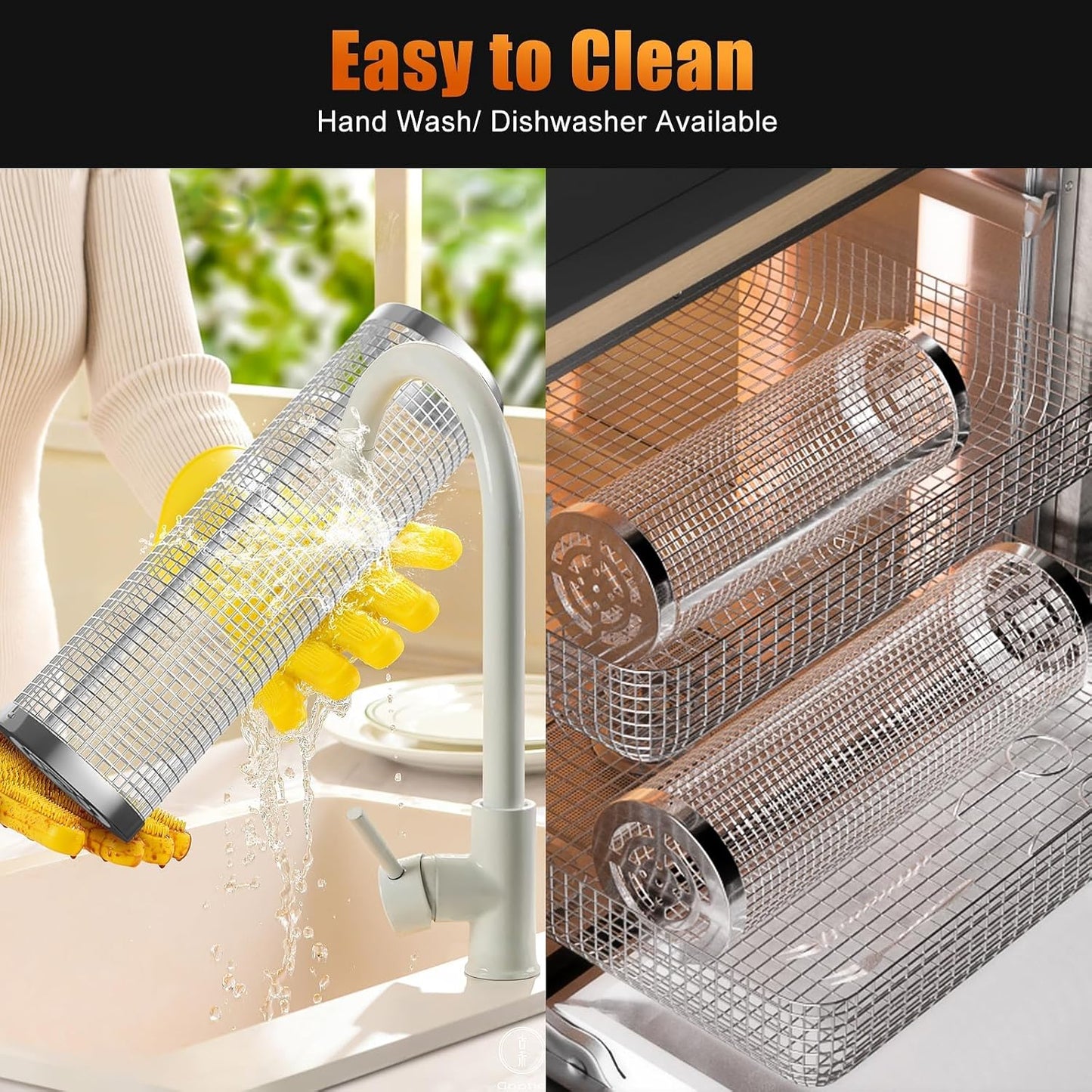 Rolling Grilling Baskets for Outdoor Grill, 2 Pcs BBQ Grill Basket, Stainless Steel Barbeque Grill Accessories Set, Camping Picnic Cooking Tools for Vegetable/Shrimp/Chicken, Gifts for Men Dad Husband
