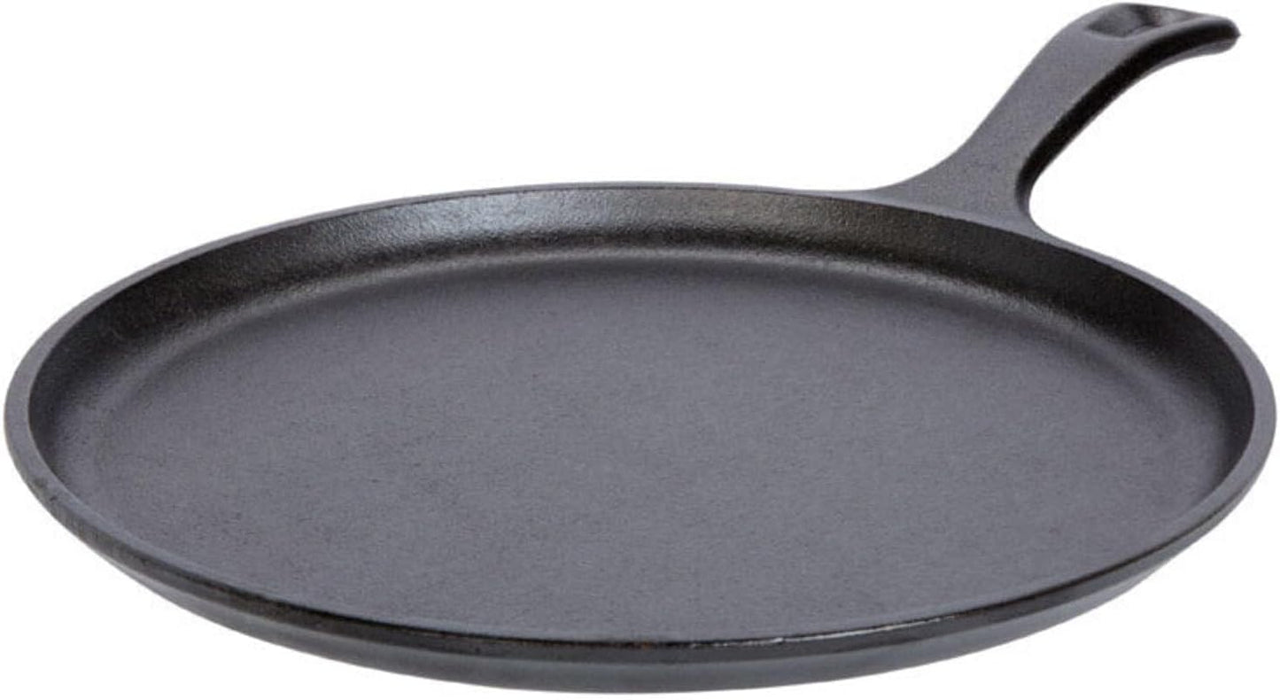Lodge L9OG3 Cast Iron round Griddle, Pre-Seasoned, 10.5-Inch - Made in USA, Compatible with Stovetop, Oven, Grill & Campfire