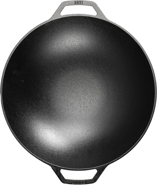 Lodge Pre-Seasoned Cast Iron WOK - Dual Assist Handle - Use in the Oven, on the Stove, or on the Grill - 14 Inch