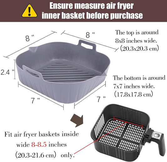 Silicone Liners Square for Air Fryer, 2 Pcs Non-Stick Food-Grade Reusable Basket Silicone Pot Baking Tray Airfryer Accessories, Top Size 8 Inches, Bottom Size 7 Inches