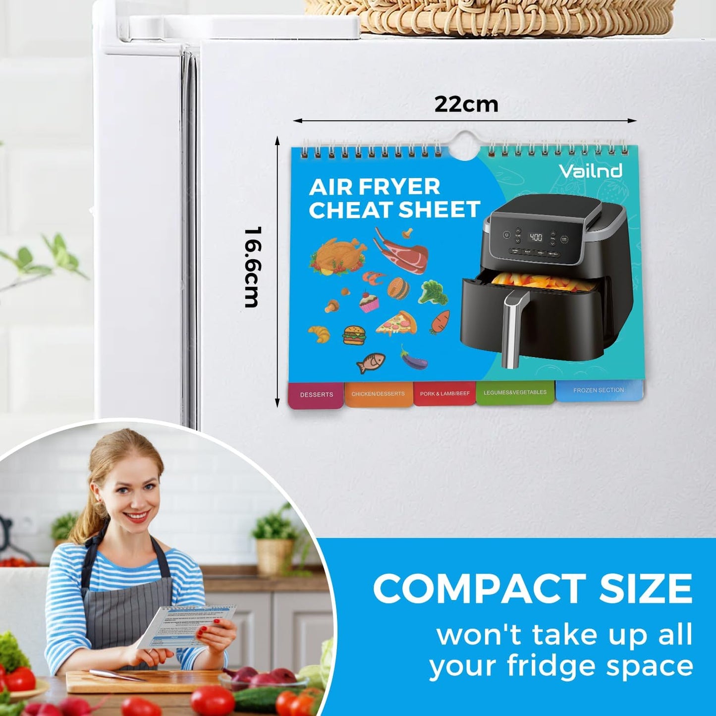 Air Fryer Cheat Sheet Magnets Cooking Guide Booklet - Air Fryer Cooking Guide - Air Fryer Accessories Cookbook Kitchen Gadgets - 2025 Air Fryer Quick Reference Cooking Times Chart for Frying