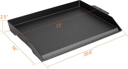 Universal Cast Iron Cooking Griddle 23" X 16", Nonstick Cast Iron Griddle Flat Top, Grill Plate with Extra High Sidewalls and Deep Grease Groove for Gas Grills and 4-5 Burner Range Oven
