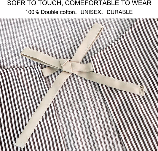 2 Pack Apron, Cotton Cooking Kitchen Aprons, Adjustable Bib Apron with 2 Pockets for Men Women Chef Aprons,(Black/Brown Stripes)