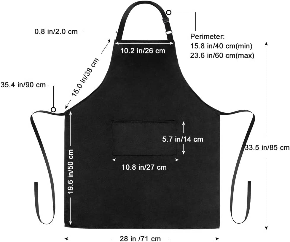 2 Pack Bib Aprons with 2 Pockets Cooking Chef Kitchen Apron for Women Men, Black