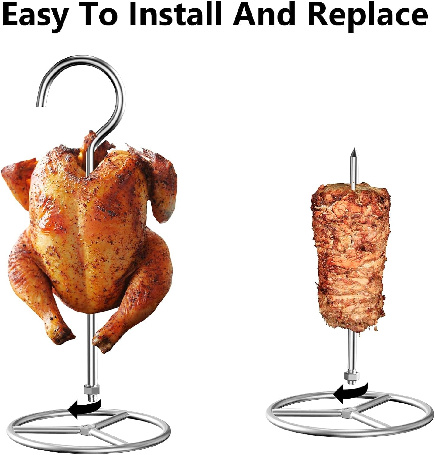Vertical Skewer Set, BBQ Spike & Poultry Hanger Set for Weber, Pit Barrel, Big Green Egg, Charbroil, Traeger, Turkey Fryer Rack Hook for Deep Fryer Turkey Holder, BBQ Grills & Ovens, Stainless Steel