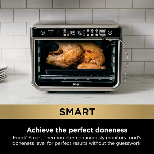 DT251 Foodi 10-In-1 Smart XL Air Fry Oven, Bake, Broil, Toast, Roast, Digital Toaster, Thermometer, True Surround Convection up to 450°F, Includes 6 Trays & Recipe Guide, Silver